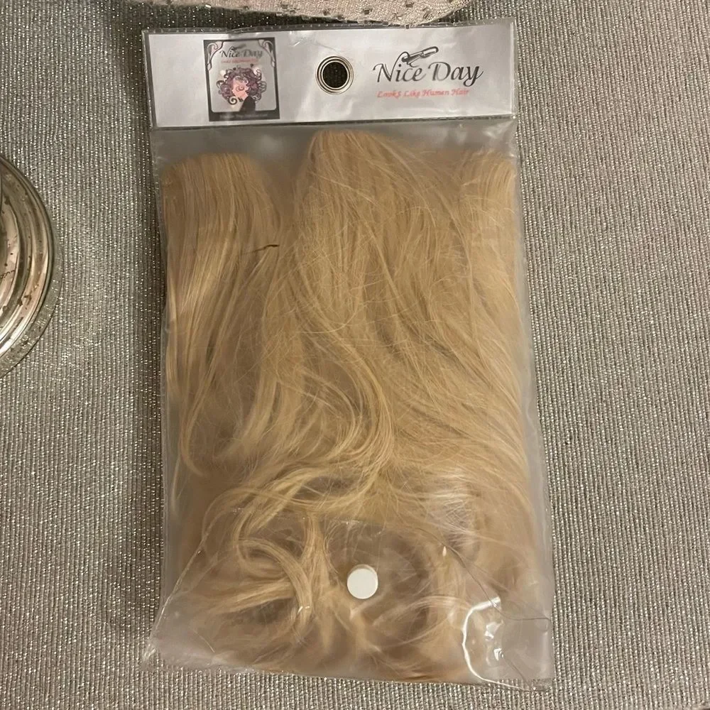 14” straight wavy clip wig blonde hair extensions for women